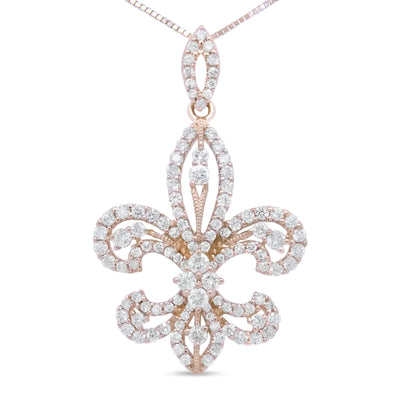 14K Yellow Gold 1.00 Cttw Round Diamond Fleur De Lis 18